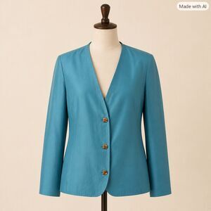 Vintage 80s 90s Intuitions 100% Raw Silk Collarless Blazer Jacket Teal M